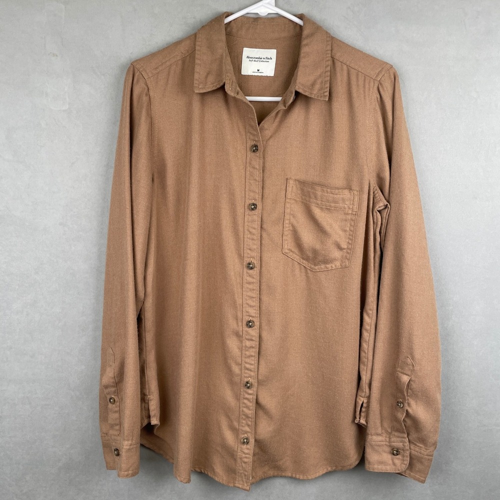 Abercrombie & Fitch Soft A&F‎ Collection Brown Button Down Shirt Wmn M L/S Y2K